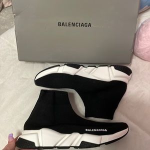 Balenciaga Women’s Speed Recycled Knit Sneaker In Black/White